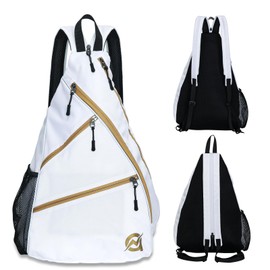 A11N Pickleball Bag, Reversible Crossbody Sling Bag/Backpack for Women Men, White & Gold