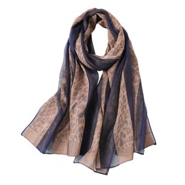 PRYDOMICESS Women Leopard Print Scarf Long Shawl and Wraps Lightweight Scarf Fashion Satin Scarves Neck Scarves for Lady (SL34-Blue)