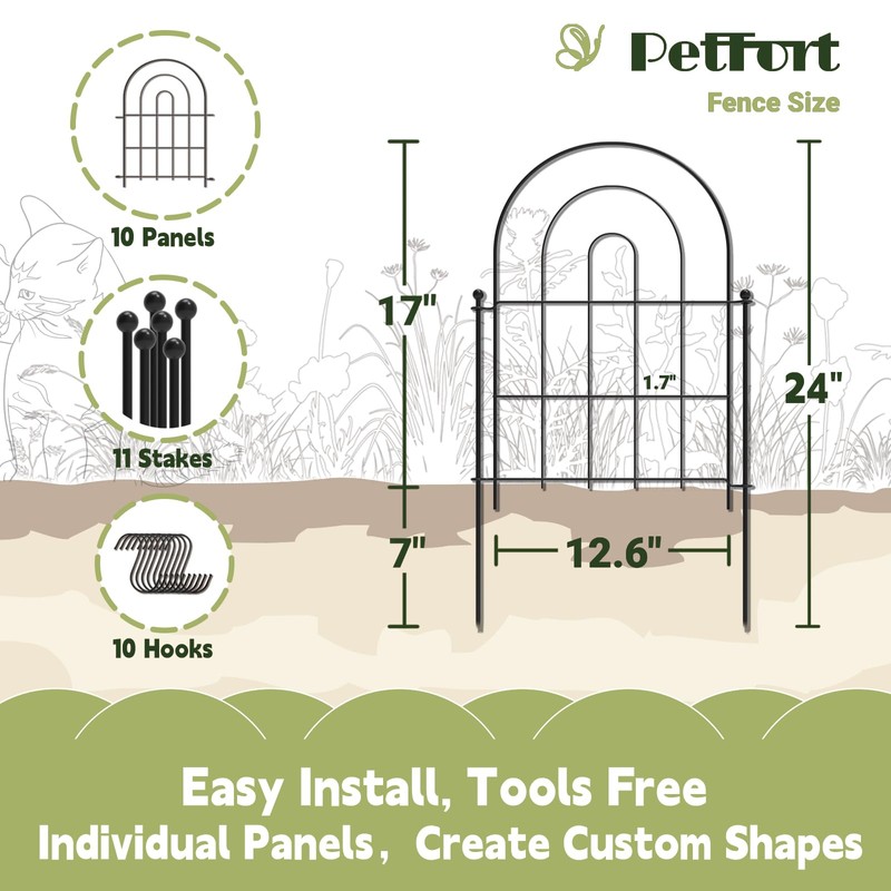 PETFORT Garden Fence Panels, 24 in (High) x 10 ft