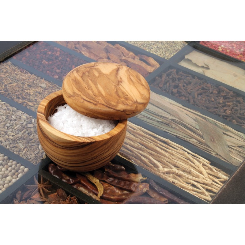Swissmar Napoli Salt Keeper with Removable Lid, Olive Wood