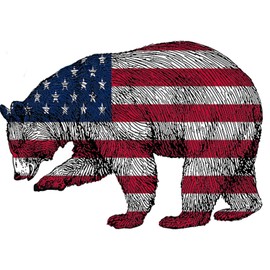 Rogue River Tactical Bear Hunter Decal Silhouette American Flag USA Large 4x4 Inch Patriotic Auto Bumper Sticker Vinyl Car Truck RV SUV Boat Window Hunting