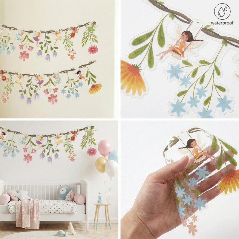 48Pcs Reusable Flower Fairy Banner Kit - Double-Sided PVC Garden
