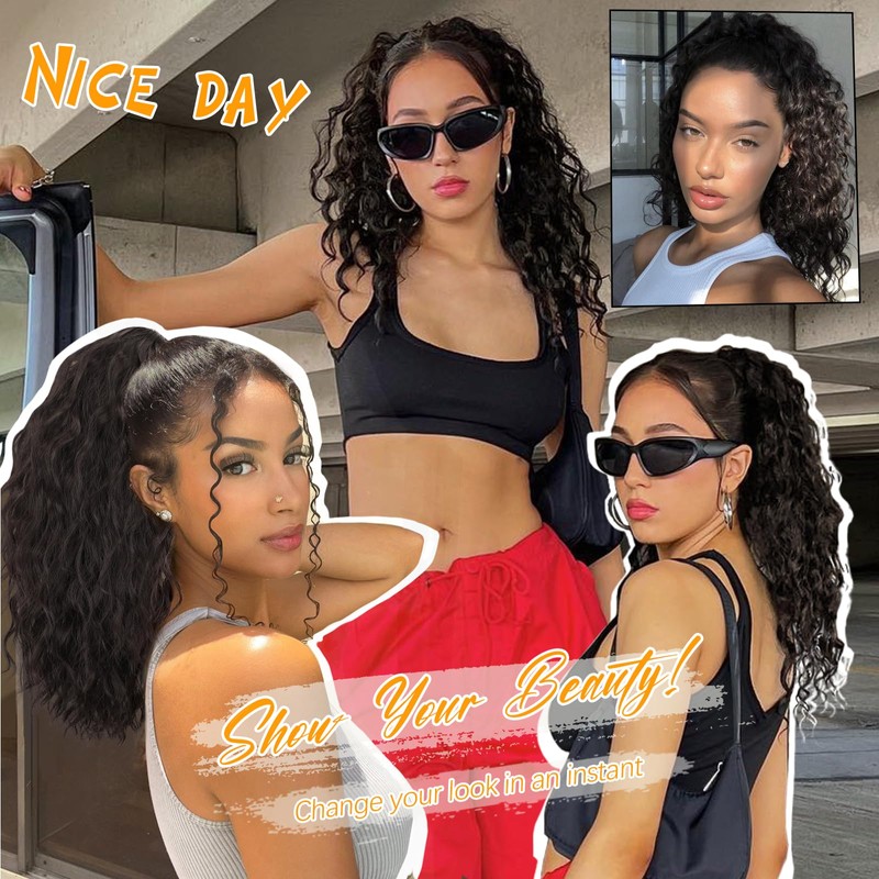 ORSUNCER Claw Clip Ponytail Extension 18" Curly Wavy Pony Tails