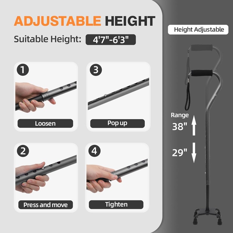 Homodoskey Adjustable Walking Cane with Offset Soft Cushioned Handle for