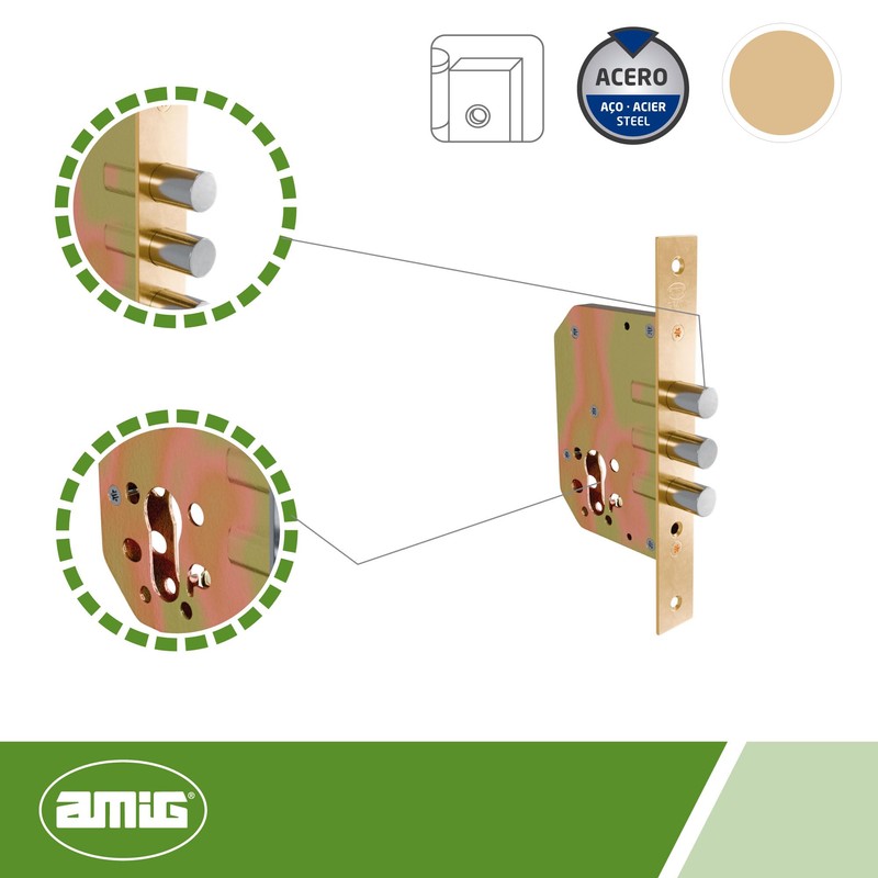 Amig Einsteckschloss für Holztüren | Verschiebung 20 mm und Eingang