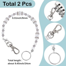 SUNNYCLUE 1 Box 2pcs Bead Key Holder Beaded Strap Chain Clear Ab Transparent Glass Long Anti Lost Beaded Key Keeper Lanyard Wristle Keyrings for Christmas Women Adults Wedding Birthday Gifts Supplies