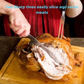 Cyoufine Meat Cooking Fork Stainless Steel Fork - 10.8" Metal Serving Forks for Meat Carving Heavy Duty Two Prong Meat Fork for Grill Lifting Barbecue Forks