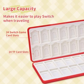 GeekShare Switch Tragbarer Spiele-Organizer, Spielkartenhülle, magnetische Switch-Spielehalter-Kassettenhülle mit 24 Spielkartenfächern und 24 TF-Kartenfächern – Erdbeeren mit Sahne