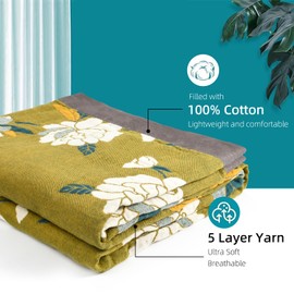 Shesyuki Boho Throw Blanket for Bed - 100% Pure Organic Cotton Ultra Soft Rustic Quilt - Farmhouse Decor Bed Blankets, All Season Rustic Throw for Sofa Couch Chair(60"×80", Flower Branch)
