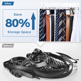 Belt Hanger Wall Mounted, Wooden Coat Rack Belt Organizer 2 Pack Max 24 Storage Capacity, 180° Rotating Space Saving Hangers for Ties, Tank Tops, Scarves, Bras, Keys, Bags White