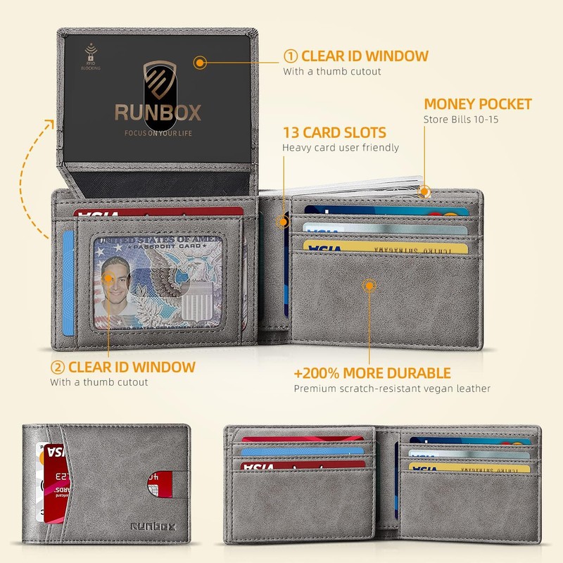 RUNBOX Slim Wallet for Men 15 Slots Ultra Large Capacity