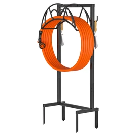 VyGrow Garden Hose Holder, Freestanding Heavy Duty Water Hose Holder for Outside, Upgraded Metal Hose Stand with 4 Spikes, Detachable Garden Hose Storage Hose Reel Rack, Black