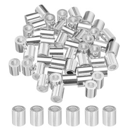 uxcell 1/4" 6mm Aluminum Crimping Loop Sleeve Single Round Ferrule for Wire Rope Cable Line End, Silver 50pcs