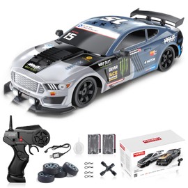 Remote Control Car RC Drift Car 1:16 Scale 4WD 18KM/H High Speed Model Vehicle 2.4GHz with LED Lights Spray Rubber Tire Racing Sport Toy Car for Adults Boys Girls Kids Gift 2Pcs Rechargeable Batteries