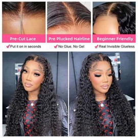 Wiggins Hair Deep Wave Glueless Wigs Human Hair 7x4 Deep Wave Closure Wigs Human Hair Pre Plucked Pre Cut Lace Glueless Wigs 7x4 Curly Human Hair Wig for Women Glueless Lace Front Wigs 20 Inch