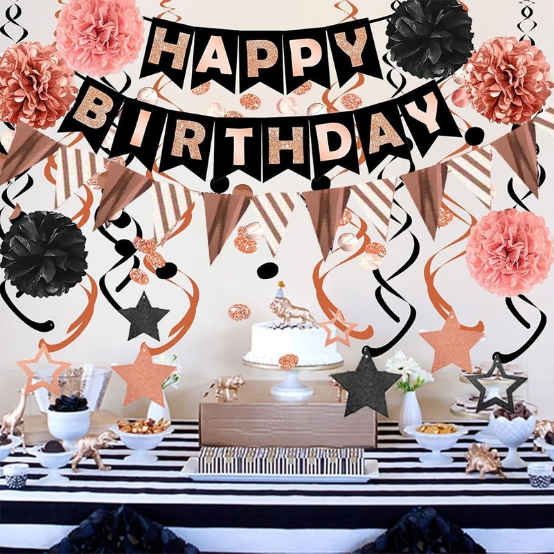 Buygain Birthday Decorations, Happy Birthday Banner with Honeycomb Balls, Stars