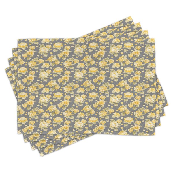Ambesonne Flower Place Mats Set of 4, Hydrangea Chrysanthemum Hortensia