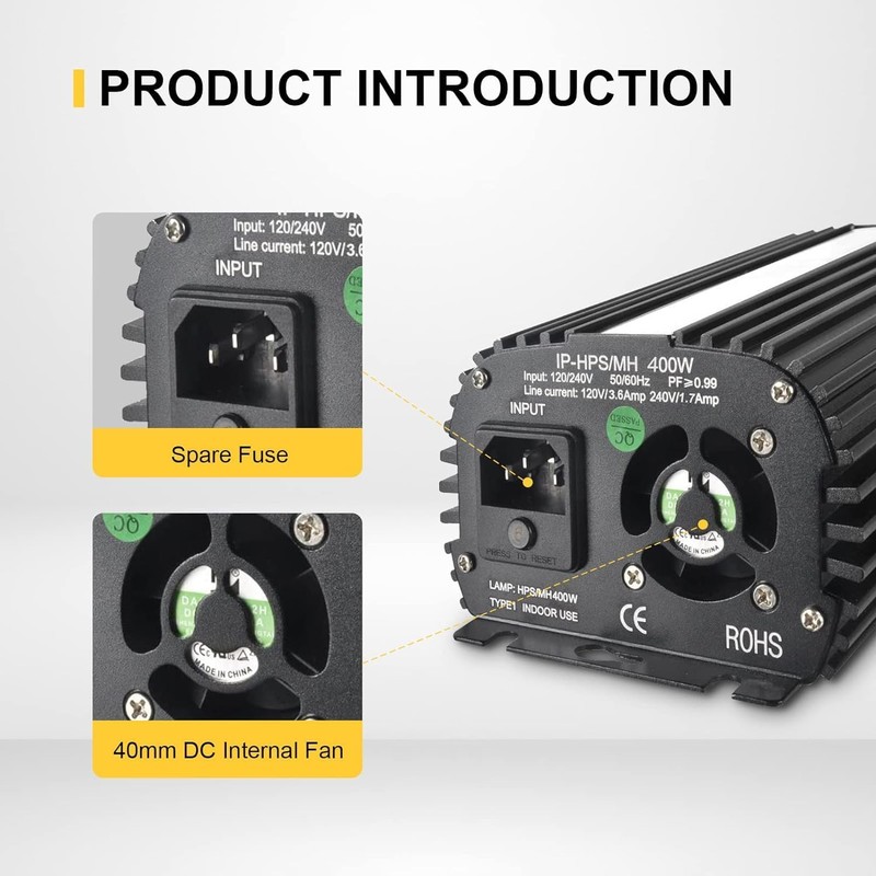 iPower 400W Ballast, Digital Dimmable Electronic Horticulture Ballast for Hydroponic