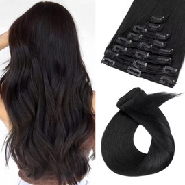 Tess Real Hair Extensions - Clip-In Hair Extensions - Double Wefts for Complete Hair Extension - 8 Pieces, 18 Clips, Straight, 7A Thick Hair