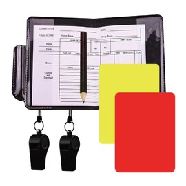 Football Referee Card Set, Set of 2 with Red/Yellow Cards, 2 Signal Whistles and Foldable Holder Including Scoreboard and Pen - Ideal for Training