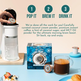 COCONUT CLOUD: Coconut Cream Vegan Latte K-Cup | All-in-One Coffee w/MCT Oil and Creamer | Gluten Free, Soy Free, Corn Free, & Non GMO, (18 Recyclable Pods)