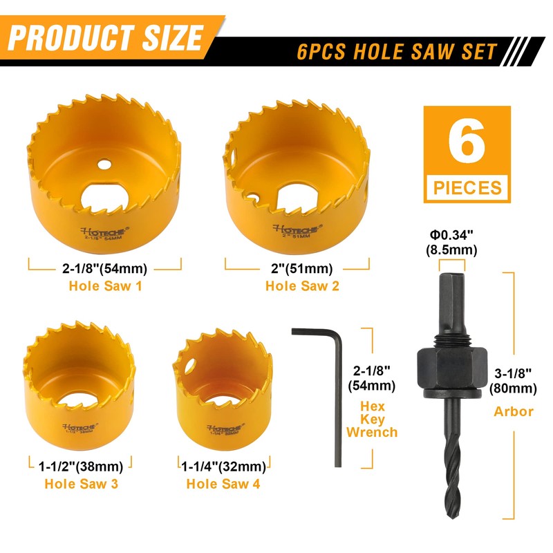 Hoteche 6 Piece Hole Saw Set (with Versatile Hole Cutter