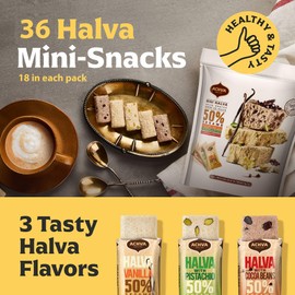 Achva Kosher Vanilla, Cocoa Beans, and Pistachio Mini Halva Bars Snack Bag 18ct. Each Bar 0.4oz Net Wt 7.6oz (Pack of 2) | Vegan | Kosher | Individually Wrapped