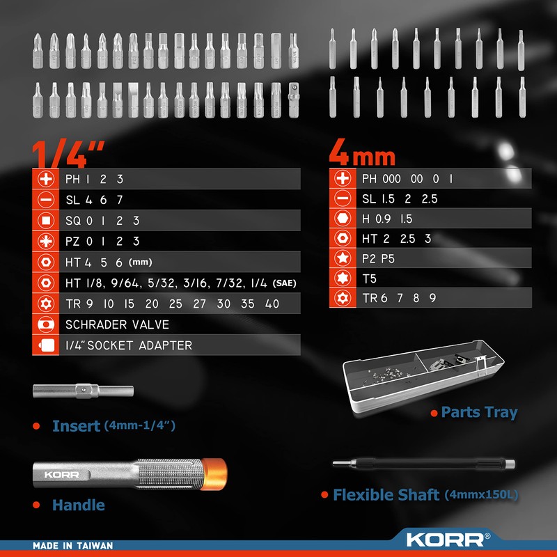 KORR Tools KIBPP029 58pc Precision Bit Set PH, Pozi, SQ,