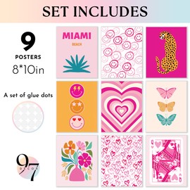 97 Decor Colorful Preppy Room Decor - Hot Pink And Orange Preppy Posters For Room Aesthetic, Maximalist Decor Preppy Pictures For Wall, Quirky Wall Decor For Bedroom Teen Girl Dorm (8x10 Unframed)