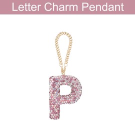 MECCANIXITY Bling Car Letter Charm, Initial P Letter Interior Car Rear View Mirror Decoration Hanging Crystal Ornaments for Women Bags Water Cup DIY Craft, Pink