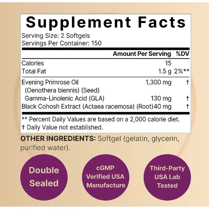 Aceite Onagra + Black Cohosh 1300mg Mujer 300 Tab Americano