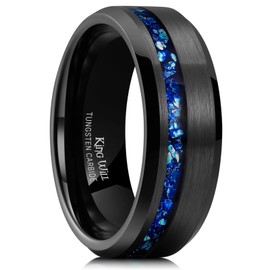 King Will 8mm Mens Black Brushed Wedding Band Blue Foils Inlay Tungsten Ring for Men Matte Surface Polished Beveled Edge Engagement Anniversary Rings Comfort Fit, Size 11