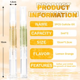 2PCS Nail Care Cuticle Oil Pens,Cuticle Revitalizer Oil Pen with Soft Brush,Cuticle Oil to Prevent Nail Dry and Cracking (Orange & Lemon Flavor)
