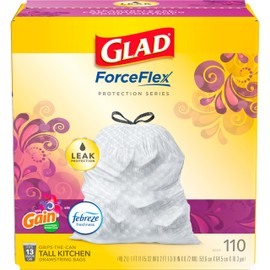 Glad Trash & Food Storage ForceFlex Protection Series Tall Trash Bags, 13 Gal, Gain Moonlight Breeze with Febreze, 110 Ct (Package May Vary), White (79261)