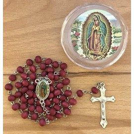 Our Lady of Guadalupe Virgin Red Rosary Beaded Virgen de Guadalupe Rosario Gift