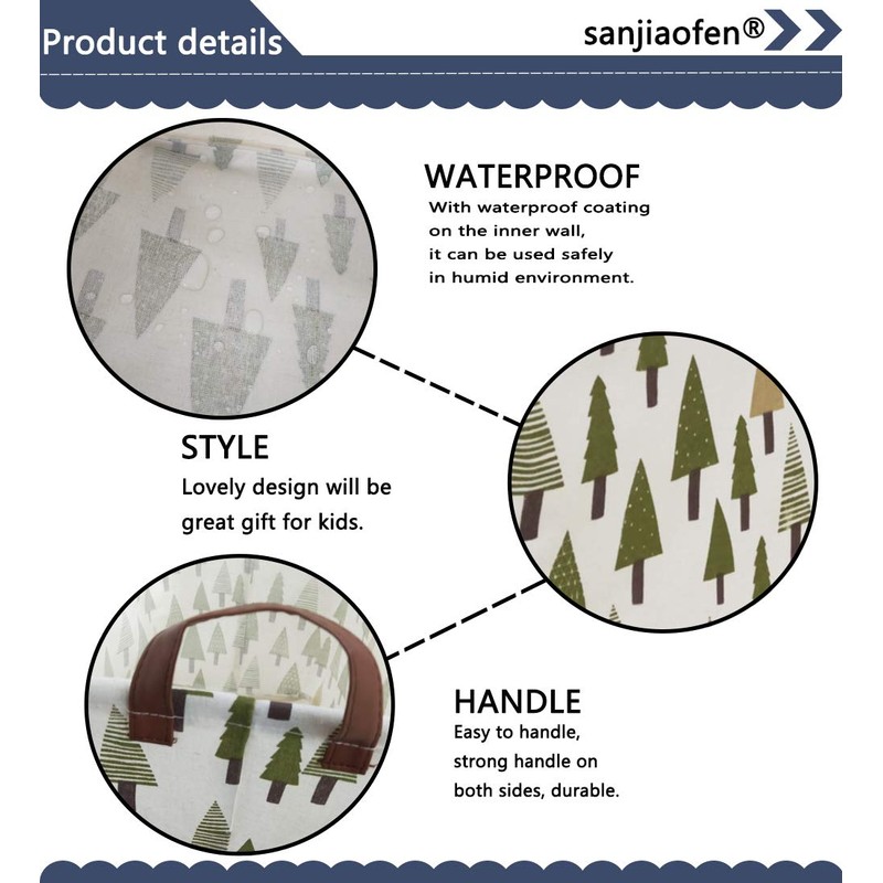Sanjiaofen Rectangular Canvas Storage Bins,Waterproof Storage Basket,Collapsible Tree Organizer Bin