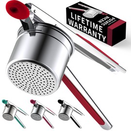 Minteem Large 15oz Potato Ricer, Heavy Duty Stainless Steel Potato Masher, Masher and Ricer Kitchen Tool for Mashed Potatoes, Press and Mash Kitchen Gadget, Red
