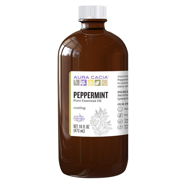 Aura Cacia 100% Pure Peppermint Essential Oil | GC/MS Tested for Purity | 473.2 ml (16 fl. oz.) | Mentha piperita