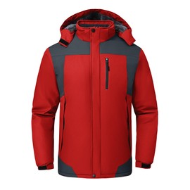 GAXIDES Mens Skiing Jacket Winter Jacket Water Resistant Windproof Rain Warm Outdoor Work Jacket for Men Traveling Cycling Mountaineering with Hood Red XL