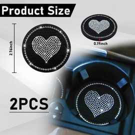 Kewucn 2 PCS Bling Car Cup Coaster, 2.75 Inch Heart Rhinestone Holder Insert Coaster, Anti-Slip Waterproof Crystal Auto Cup Mat, Universal Vehicle Accessories for Women Girls (Black)