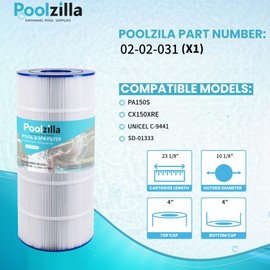 Poolzilla 1-Pack Replacement for Pool Filter PA150S, Hayward SwimClear C150S, CX150XRE, CS150E, Unicel C-9441, Spa-Daddy SD-01333 - Filter Cartridge - 150 sq.ft
