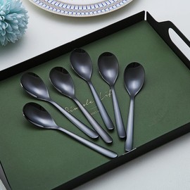 Black Coffee Spoons 6 Pieces Kyraton 5.5 Inch Stainless Steel Titanium Coating Black Teaspoons Espresso Spoon Dessert Spoon Teaspoon Small Mini Spoon Set for Party Dishwasher Safe