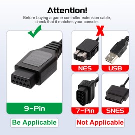 CUENSTOP 9 Pin Controller Extension Cable, Classic Retro Game Controller Extension Cable for Sega Genesis 2 3 Mega Drive AV 620 HD 621 HD 821 Wired Video Game Console, 2-Pack 1.8M/6FT