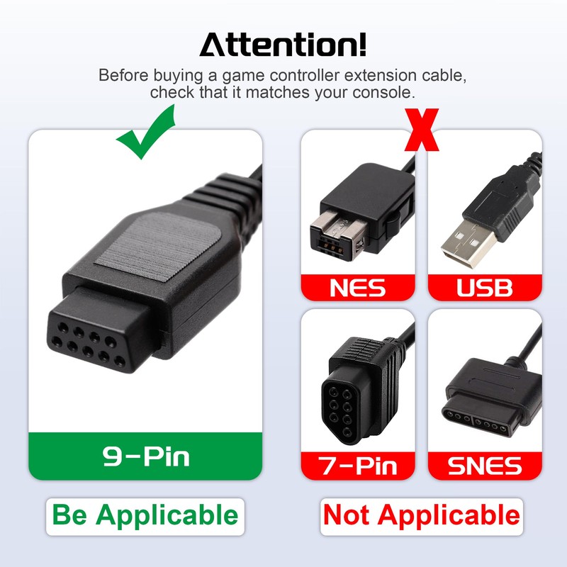 CUENSTOP 9 Pin Controller Extension Cable, Classic Retro Game Controller