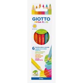 Giotto Mega Fluo F225700 Hexagonale Farbstifte in Neonfarben, mit 5,5 mm dicker Mine, Etui mit 6 Stück