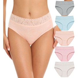 RHYFF Womens Underwear Cotton Hipster Panties Lace Soft Bikini Panty Ladies Stretch Full Briefs 5 Pack S-XL(R6004XL-Light)