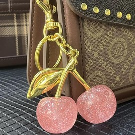 Keychain Cherry Bag Charms Purse，Key Chains Women Cute - Car key Accents for leather handbags，Adorable Add - ons for Your Essentials:_Pink_2-Pack
