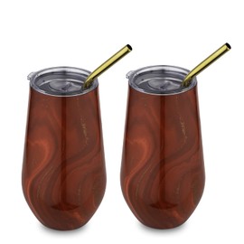 Cambridge Red Set of 2 16oz Insulated Geode Straw Tumblers, 0