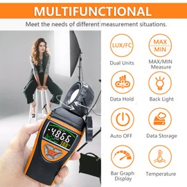 HOLDPEAK Light Meter, Digital Lux Meter 0.1-400,000 Lux, 270º Rotatable Detector, Large Color Backlit Display, Illuminance Meter Temp Luxmeter Lumen Meter for Photography Grow Plants 8801A