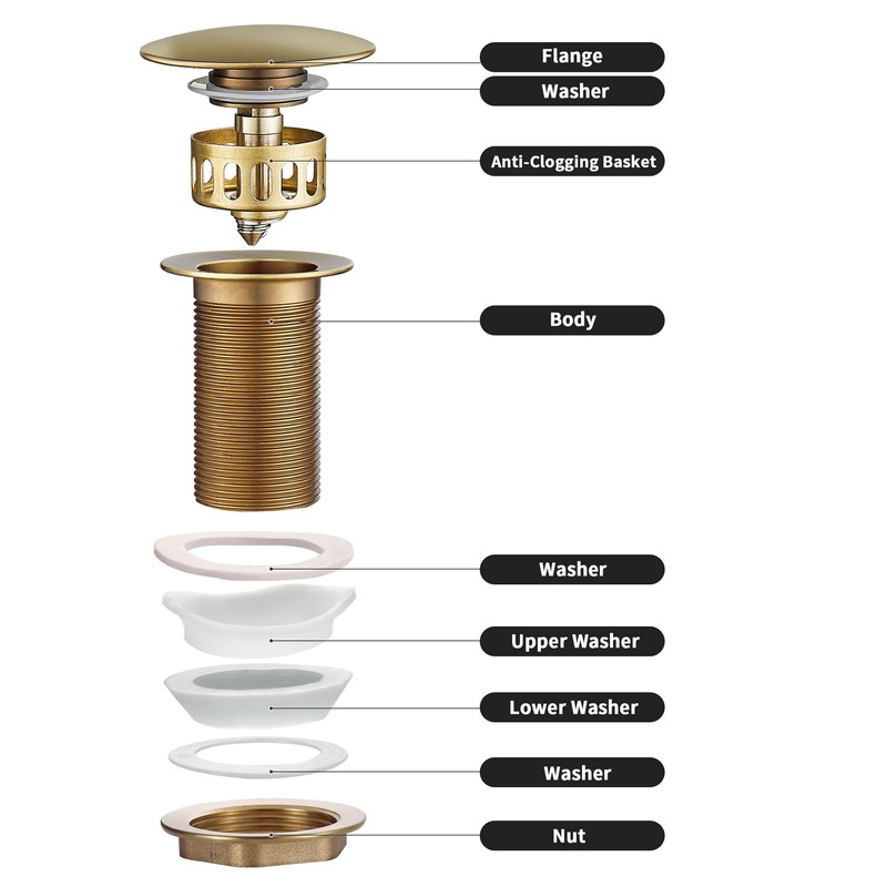 WOMAO Antique Brass Finished Sink Drain Fitting Pop-Up Drain Valve